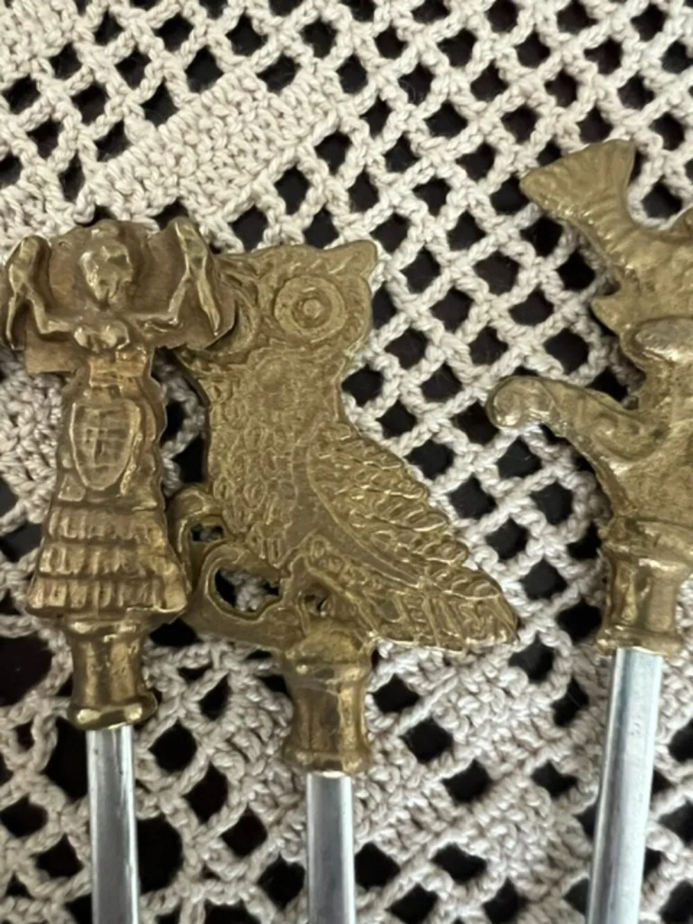 VTG Set Of 6 Turkish Skewers with Various Decorative Brass Tops